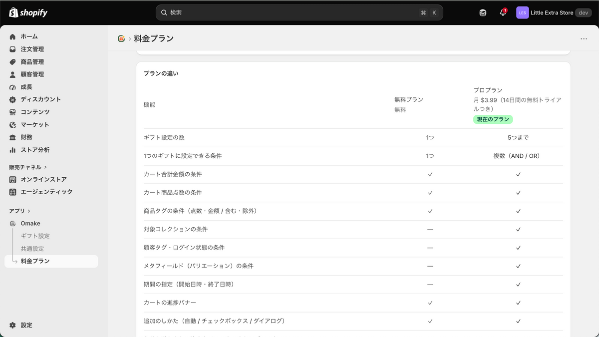 Omakeの料金プラン比較。無料プランとプロプラン